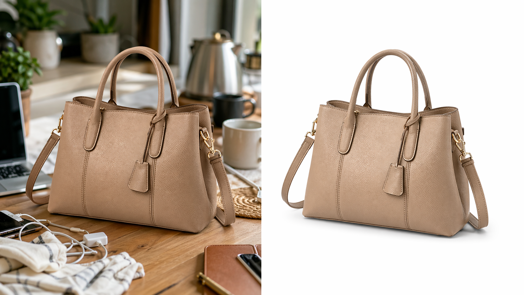 Messy background to white product photo