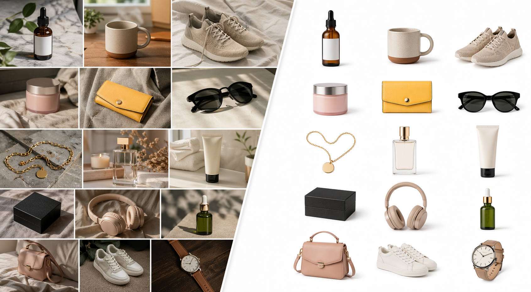 Mixed product photos to catalog grid