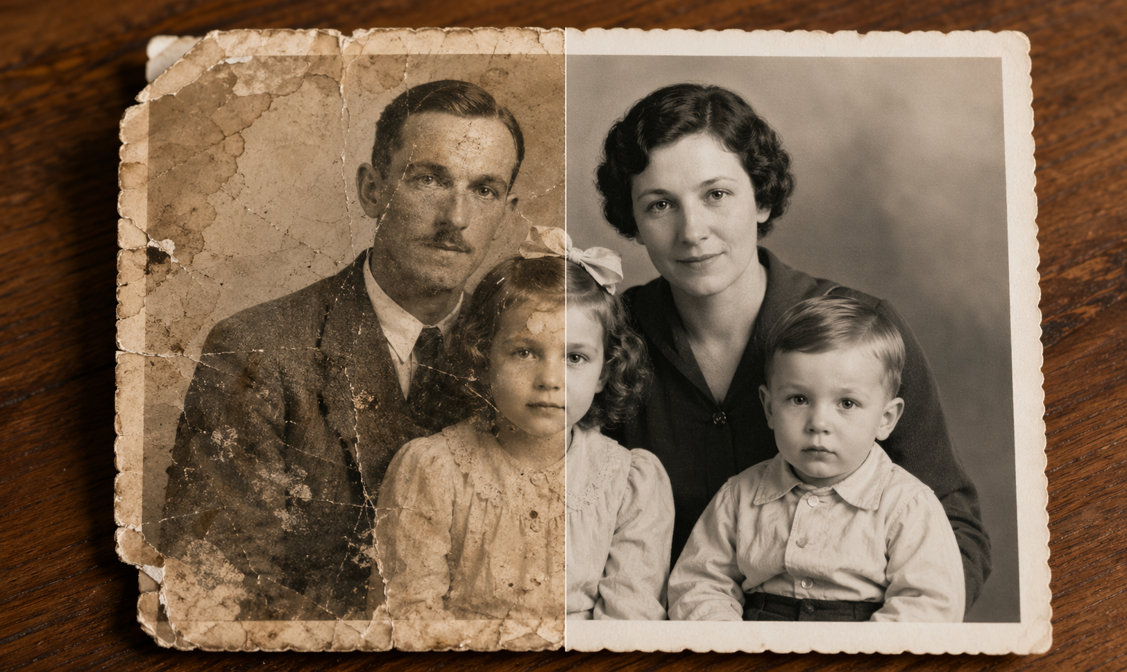 Damaged old photo to repaired memory