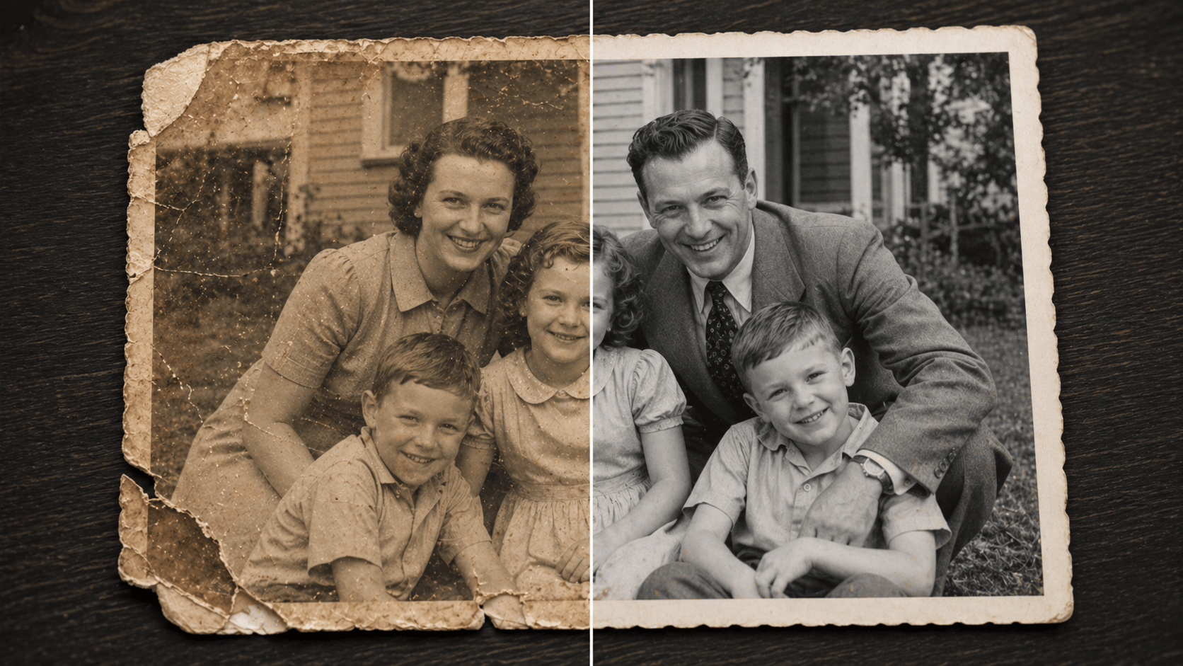 Before and after old family photo repair