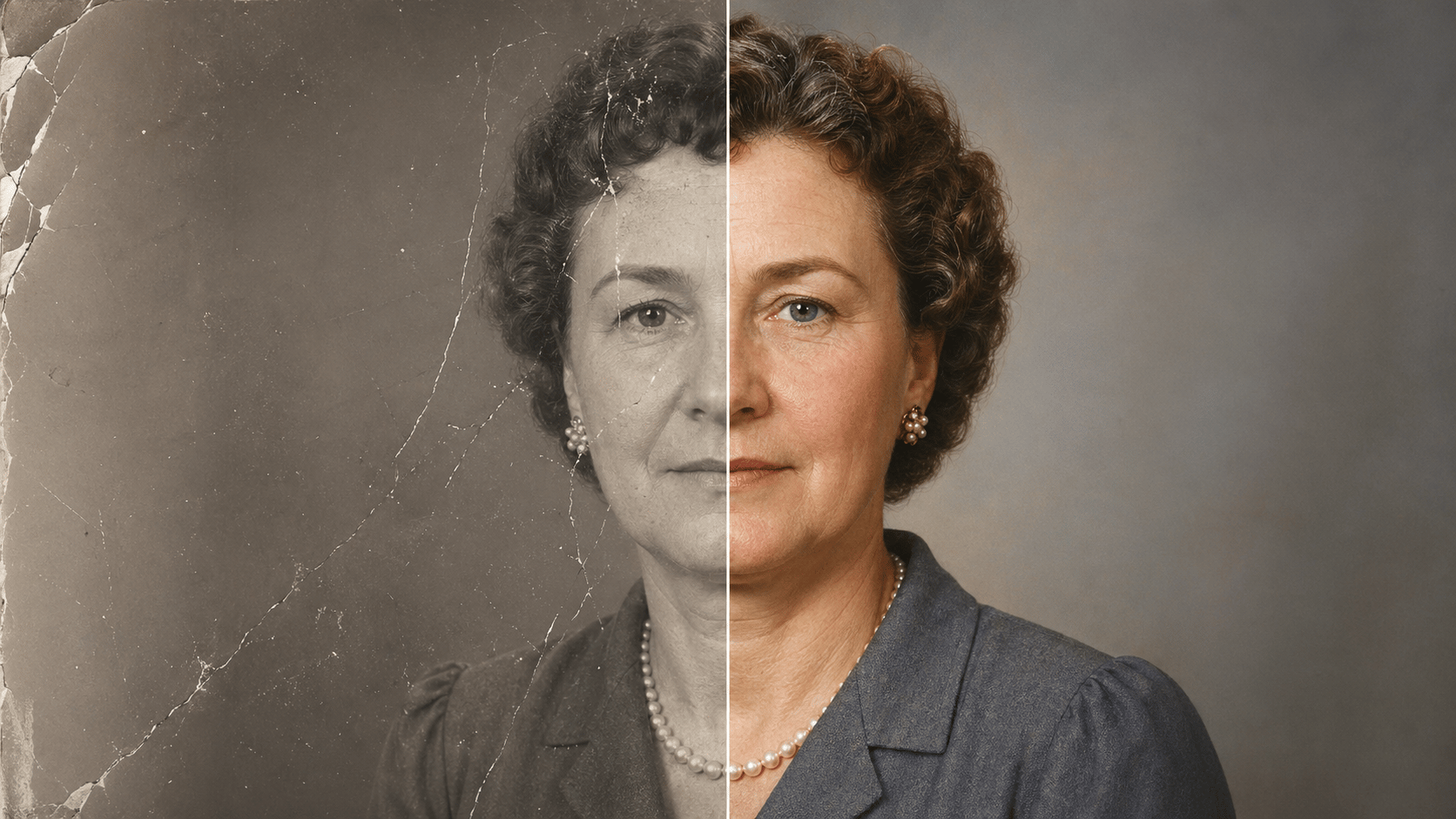 Before and after black and white portrait colorization