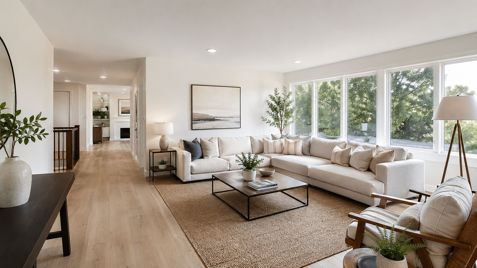 Empty living room to modern staged